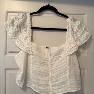 Free People White Flutter Sleeve Crop Top